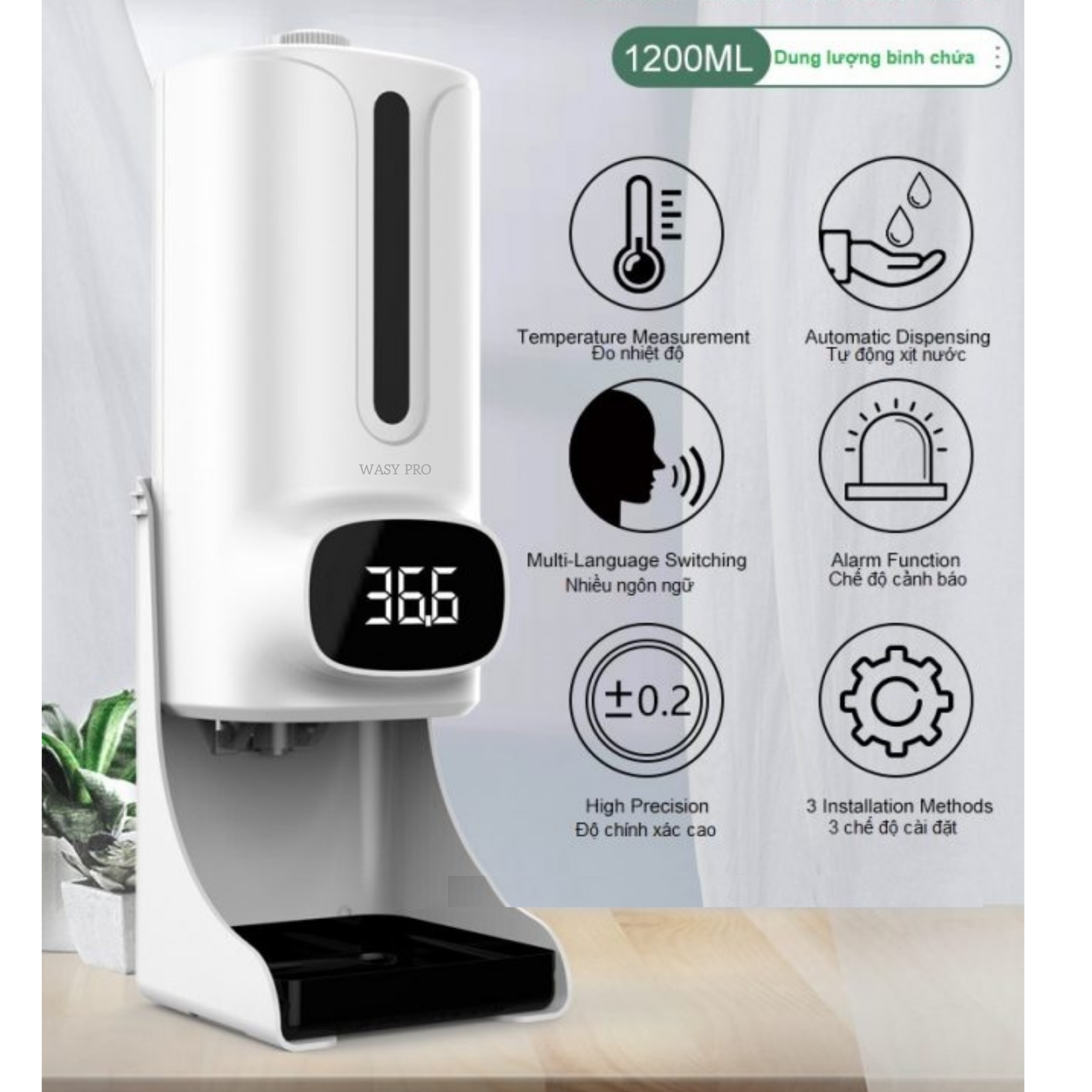 Máy rửa tay xác khuẩn và đo thân nhiệt K9 Pro Plus